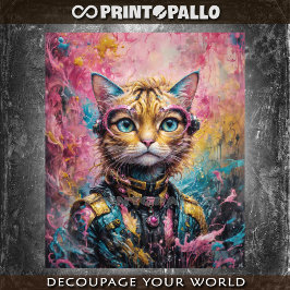 ピンクのネオンサイバパンク野良猫 薄葉紙