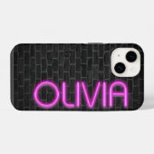 ピンクのネオンサインのOLIVIA iPhoneケース (裏面横)