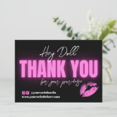 ピンクのネオンサンキューカードとキスアイコン サンキューカード (スタンド正面)