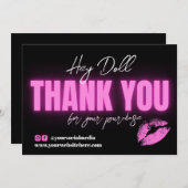 ピンクのネオンサンキューカードとキスアイコン サンキューカード (正面/裏面)