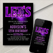 ピンクのネオンスケートバースデー招待状を転がそう 招待状