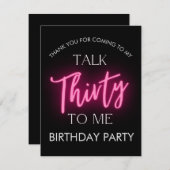 ピンクのネオントーク30 To Me 30th Birthdayパーティー サンキューカード (正面/裏面)