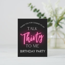 ピンクのネオントーク30 To Me 30th Birthdayパーティー サンキューカード
