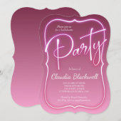 ピンクのネオンパーティー招待状 招待状 (正面/裏面)