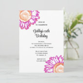 ピンクのネオンフラワー誕生日パーティー 招待状 (スタンド正面)