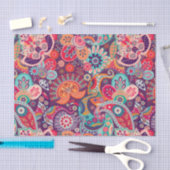 ピンクのネオンペイズリーの花柄パターン 薄葉紙 (クラフト)