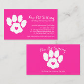 ピンクのネオンペットシッターSNS犬の猫の足 名刺 (正面/裏面)