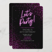 ピンクのネオンモダンバースデーパーティーへの招待 招待状 (正面/裏面)