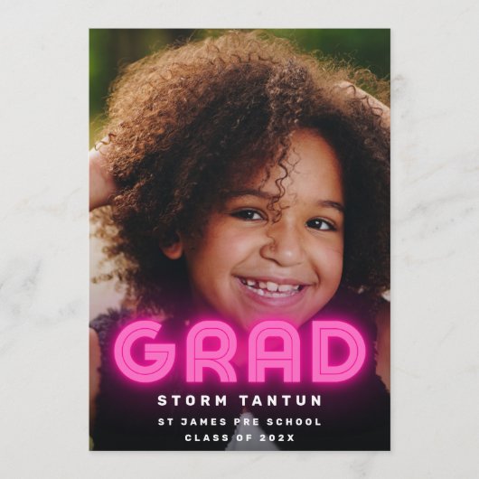 ピンクのネオンライトグラッドフォトスクール 案内状 (正面)