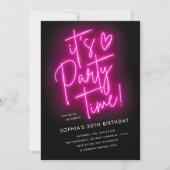 ピンクのネオンライト誕生日招待状for Women, Girls 招待状 (正面)