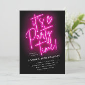ピンクのネオンライト誕生日招待状for Women, Girls 招待状 (スタンド正面)