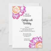 ピンクのネオン花誕生日パーティー 招待状 (正面)
