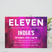 ピンクのネオン11歳の誕生日 招待状 (スタンド正面)