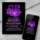 ピンクのネオン45歳誕生日招待状 招待状