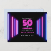 ピンクのネオン50と素晴らしい50th誕生日パーティー インビテーションポストカード (正面/裏面)