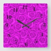 ピンクのネオン スクエア壁時計 (正面)