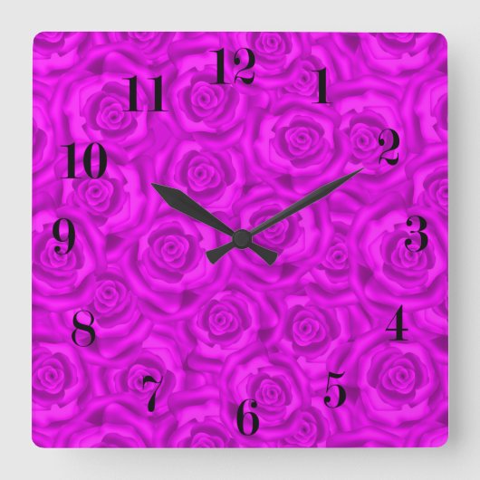 ピンクのネオン スクエア壁時計 (正面)