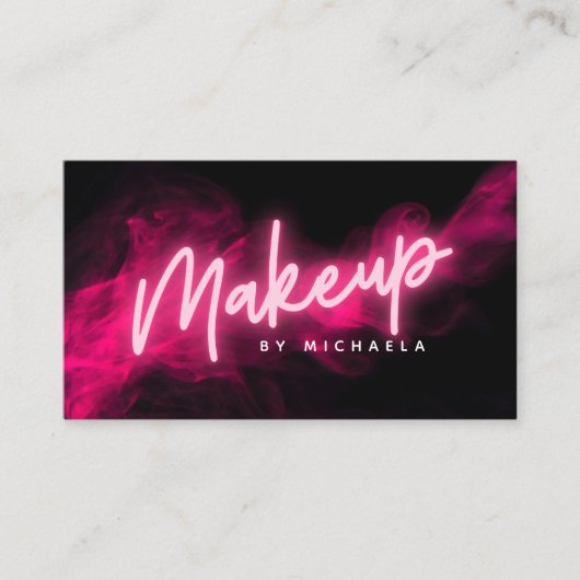 ピンクのネオン&スモークメイクアップアーティスト 名刺 (正面)