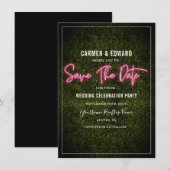 ピンクのネオン ボックスウッド ウェディング セーブ・ザ・デート (正面/裏面)