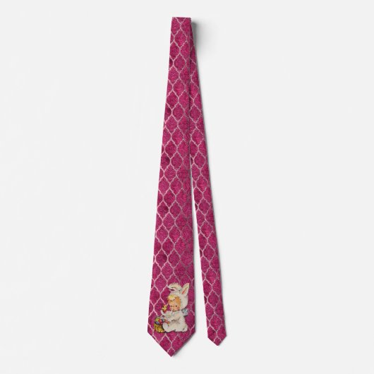 ピンクのネクタイにイースターバニーメタリックの服を着た少年 ネクタイ (正面)