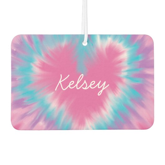 ピンクのネクタイ染カスタム料ハート空気清潔剤、新車 カーエアーフレッシュナー (正面)