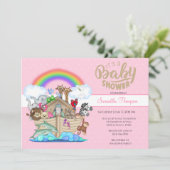ピンクのノアの箱舟ベビーシャワー招待状 招待状 (スタンド正面)