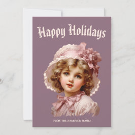 ピンクのノスタルジックな少女のホリデーカード シーズンカード
