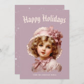 ピンクのノスタルジックな少女のホリデーカード シーズンカード (正面/裏面)