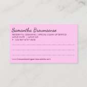 ピンクのノートのサイド清掃員の女性の清掃 名刺 (裏面)