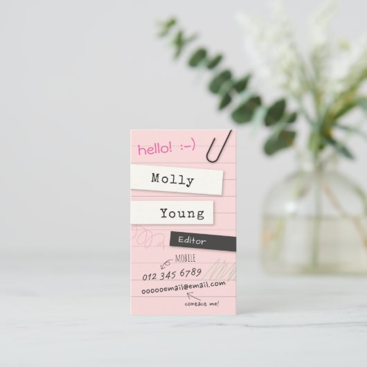 ピンクのノートのページ 名刺 (スタンド正面)