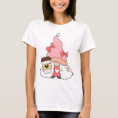 ピンクのノームの女の子 コーヒー好き 女性用 ホワイト Tシャツ (正面)