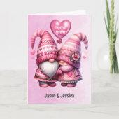 ピンクのノーム バレンタイン カップル 折りたたみ カード (正面)