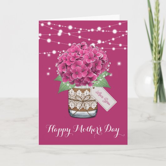 ピンクのハイドランジアが可愛らしいフラワーの母の日 カード (正面)