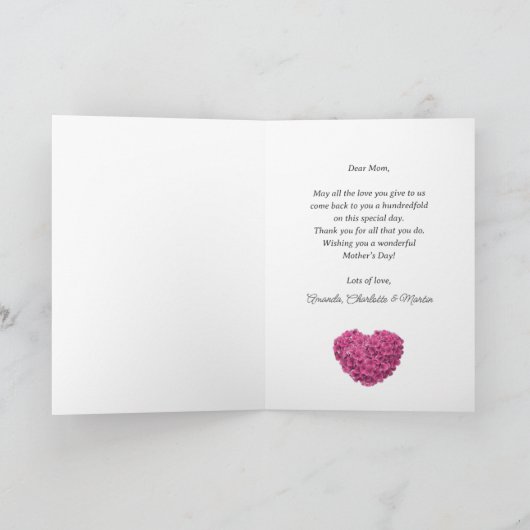 ピンクのハイドランジアが可愛らしいフラワーの母の日 カード (内部)