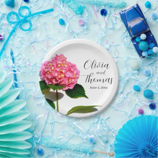 ピンクのハイドランジアとピンクの花とピンクのバラ ペーパープレート (パーティー)