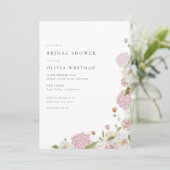 ピンクのハイドランジアと白いバラのブライダルシャワー 招待状 (スタンド正面)