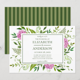 ピンクのハイドランジアのウェディング 招待状