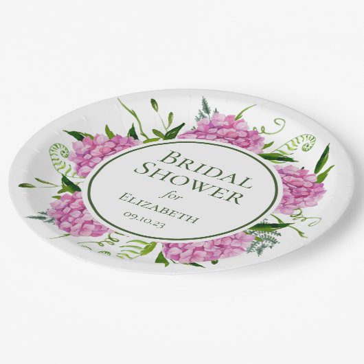 ピンクのハイドランジアのブライズシャワー ペーパープレート (アングル)