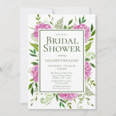 ピンクのハイドランジアのブライズシャワー 招待状 (正面)