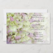 ピンクのハイドランジアの花のブライダルシャワー 招待状 (正面)