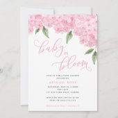 ピンクのハイドランジアの赤ちゃんが咲くベイビーシャワー 招待状 (正面)