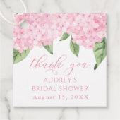 ピンクのハイドランジア お礼 カスタマイズされた ブライダルシャワー フェイバータグ (正面)