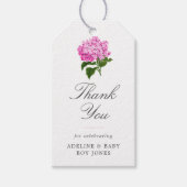 ピンクのハイドランジア エレガント ベビーシャワー 感謝 ギフトタグ (正面)