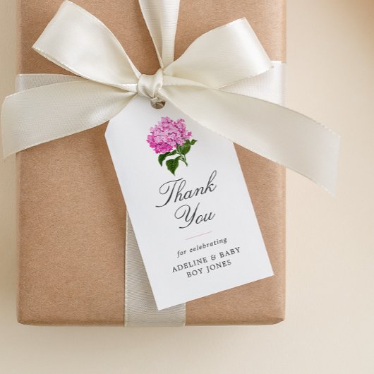 ピンクのハイドランジア エレガント ベビーシャワー 感謝 ギフトタグ