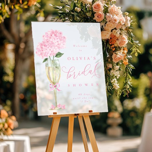 ピンクのハイドランジア & シャンパンシャワー ウェルカム フロステッド アクリルサイン