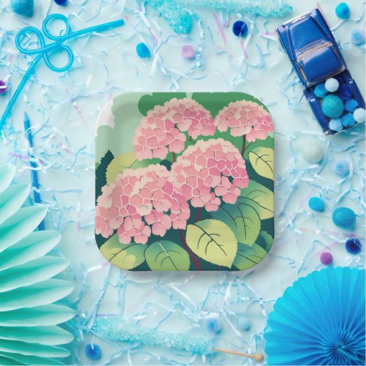 ピンクのハイドランジア フラワーズ エレガント ガーデン ペーパープレート (パーティー)