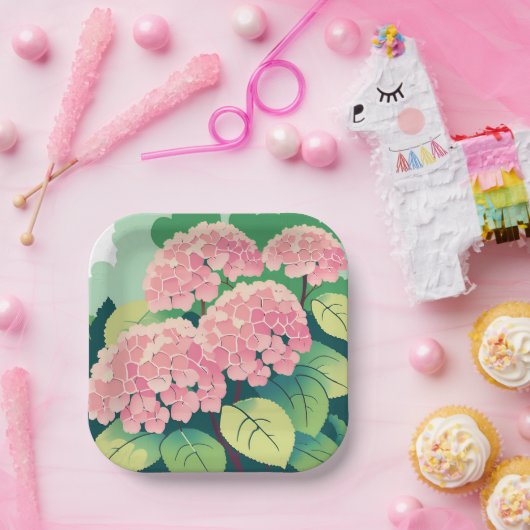 ピンクのハイドランジア フラワーズ エレガント ガーデン ペーパープレート (パーティー)