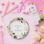 ピンクのハイドランジア モノグラム ブライダルシャワー ペーパープレート (パーティー)