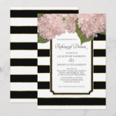 ピンクのハイドランジア　リハーサルディナー　ボールドストライプ　モダン 招待状 (正面/裏面)