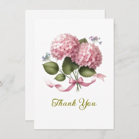 ピンクのハイドランジア 結婚式の感謝の気持ち サンキューカード (正面/裏面)